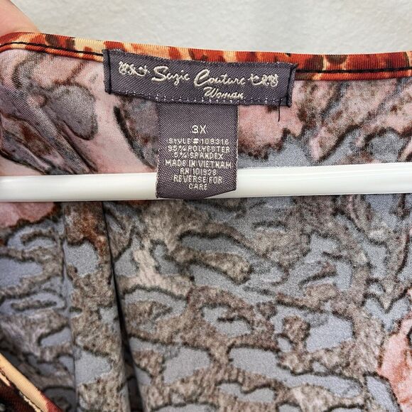 Suzie Couture | Orange & Brown Animal Print Artsy Tunic Top Lagenlook 3X Beaded - Picture 4 of 6